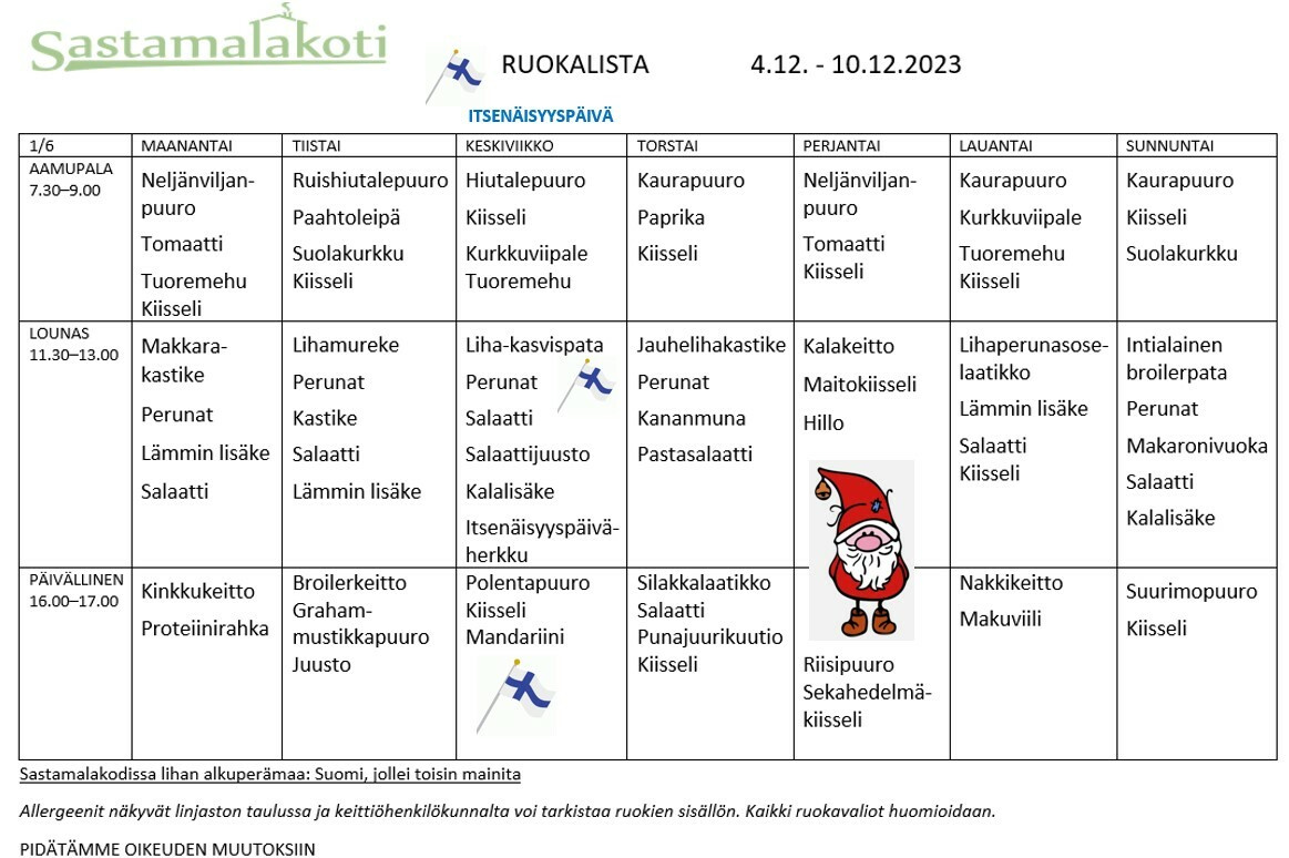 Ruokalista 4.12.2023 alkaen